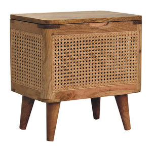 English Elm Larissa Multifunctional Storage Stool With Lid - Stylish Oak Finish, Rattan Detail, And Compact Design B182P166602