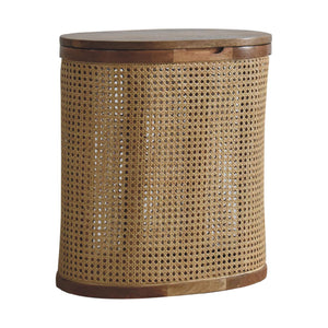 English Elm Larissa Stylish Lid-Up Storage Stool For Modern Living - Oak-Finish Wood & Woven Rattan Design B182P166605
