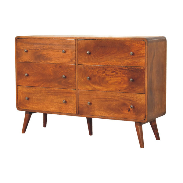 English Elm Large Curved Chestnut Chest – Solid Wood 51" Storage Console, Timeless Curved Design, Chestnut Finish B182P166676