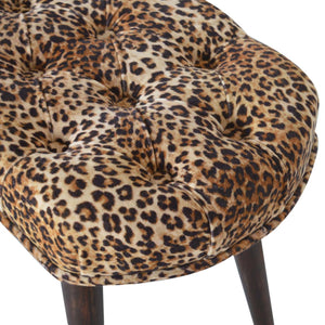English Elm Leopard Walnut Deep Button Bench with Leopard Print Fabric Upholstery — Stylish, Versatile Accent Seat B182P166529