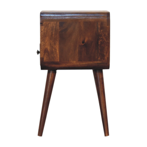 English Elm Mini Chestnut Curve Open Bedside Table With Drawer - Compact Solid Wood Design For Stylish Storage B182P166577
