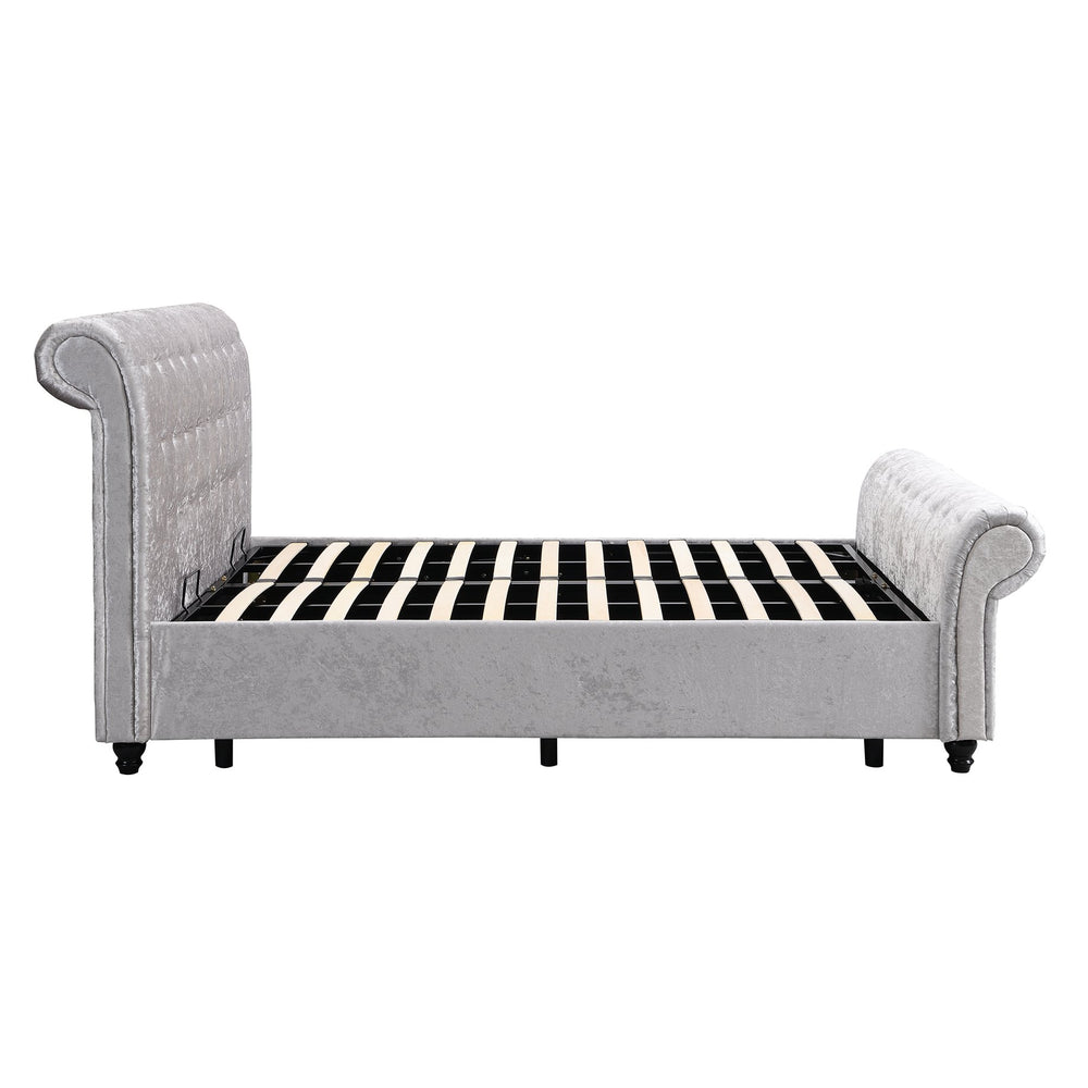 English Elm Hartfried Queen Upholstered Storage Bed with Hydraulic Lift, Velvet Tufted Headboard, Silver Finish W2297S00002