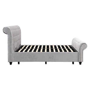 English Elm Hartfried Queen Upholstered Storage Bed with Hydraulic Lift, Velvet Tufted Headboard, Silver Finish W2297S00002