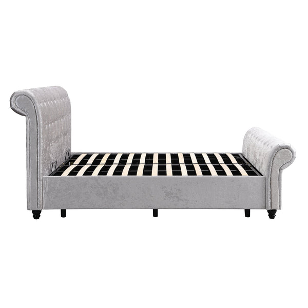 English Elm Hartfried Queen Upholstered Storage Bed with Hydraulic Lift, Velvet Tufted Headboard, Silver Finish W2297S00002