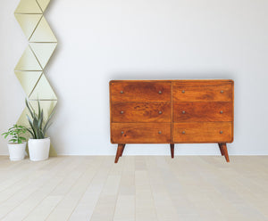 English Elm Large Curved Chestnut Chest – Solid Wood 51" Storage Console, Timeless Curved Design, Chestnut Finish B182P166676