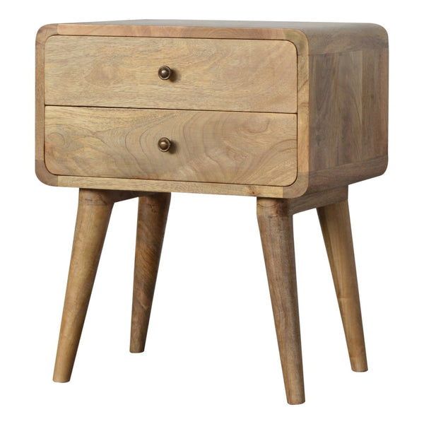 English Elm Curved Oak-ish Bedside Nightstand, Solid Wood Oak Finish, Timeless Curved Design, Compact 21.6" L x18" H B182P166527