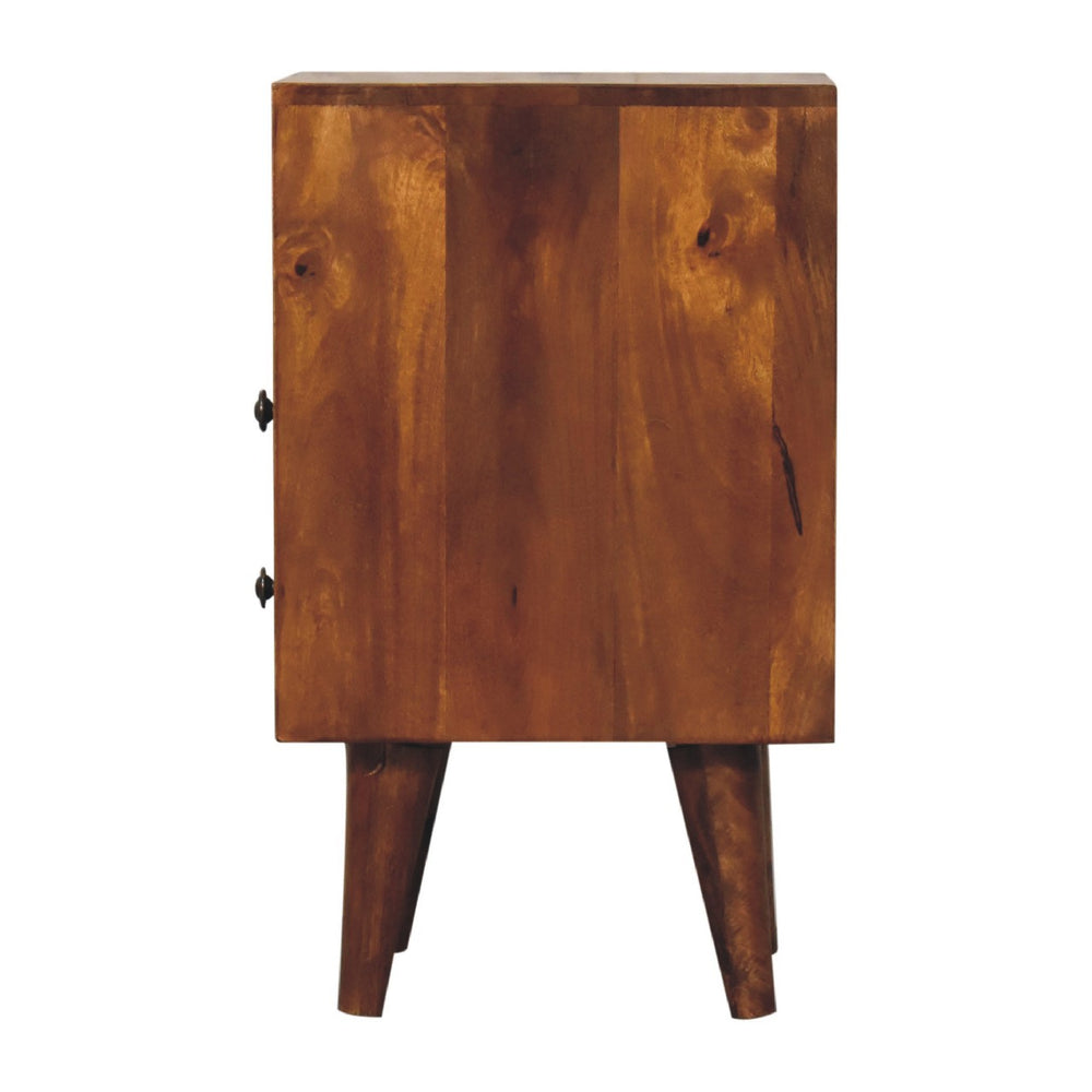 English Elm Solid Wood Mini Classic Chestnut Bedside with 2 Drawers & Open Shelf, Nordic Legs, Dark Brown Finish — Timeless Elegance for Cozy Modern Homes B182P166571