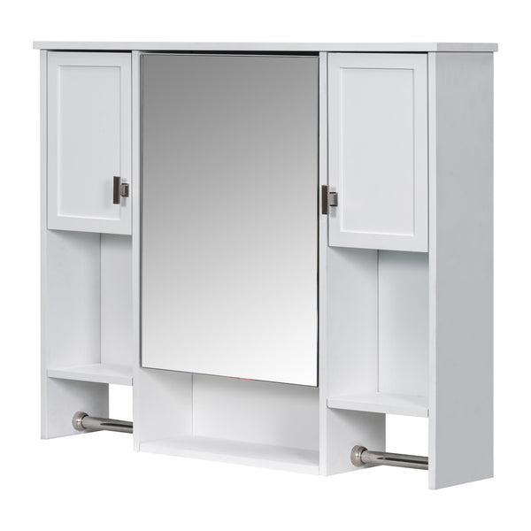 English Elm 35'' Modern Wall-Mounted Medicine Cabinet with Mirror, Ample Storage, Adjustable Shelves & Towel Bar White WF317173AAK