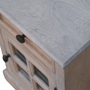 English Elm Glazed Solid Wood Bedside in Stone White — Timeless Elegance, Clean Lines, Functional Storage, 21.65x17.72x27.56 B182P166694