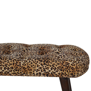 English Elm Leopard Walnut Deep Button Bench with Leopard Print Fabric Upholstery — Stylish, Versatile Accent Seat B182P166529