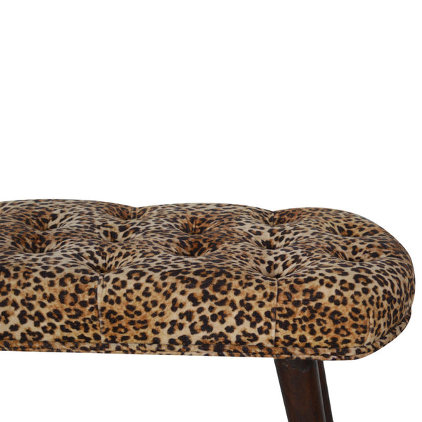 English Elm Leopard Walnut Deep Button Bench with Leopard Print Fabric Upholstery — Stylish, Versatile Accent Seat B182P166529