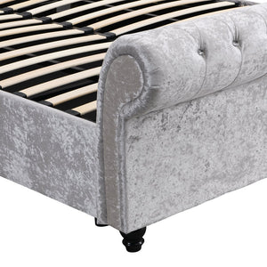 English Elm Hartfried Queen Upholstered Storage Bed with Hydraulic Lift, Velvet Tufted Headboard, Silver Finish W2297S00002