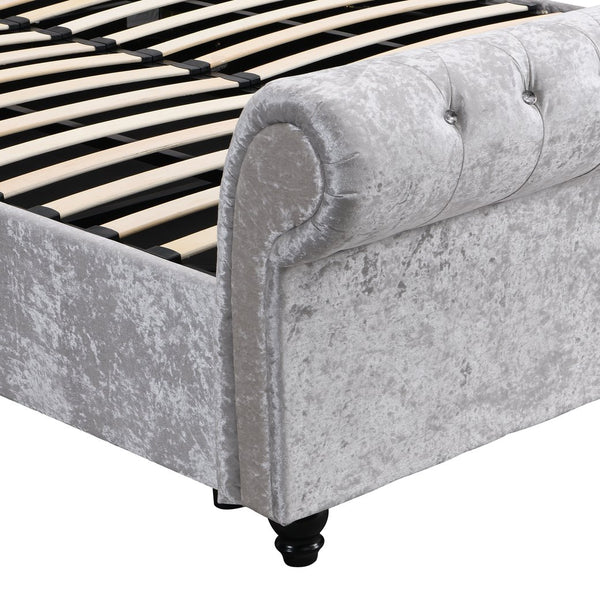 English Elm Hartfried Queen Upholstered Storage Bed with Hydraulic Lift, Velvet Tufted Headboard, Silver Finish W2297S00002