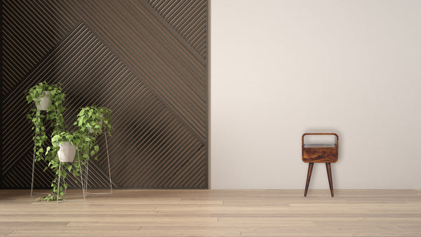 English Elm Mini Chestnut Curve Open Bedside Table With Drawer - Compact Solid Wood Design For Stylish Storage B182P166577