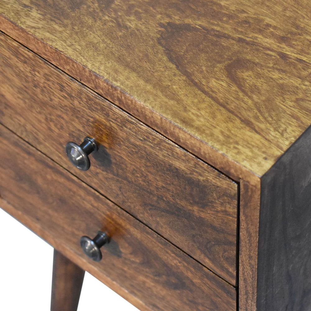 English Elm Mini 2 Drawer Chestnut Nightstand - Solid Wood Accent Table, Compact Modern Chest of Drawers for Cozy Spaces B182P166552