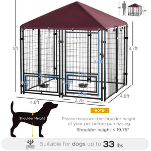 English Elm Pawhut Walk-in Steel Dog Kennel Outdoor with Canopy and Rotating Bowl Holders W2225P166430