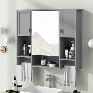 English Elm 35'' Modern Wall-Mounted Medicine Cabinet with Mirror, Ample Storage, Adjustable Shelves & Towel Bar Grey WF317173AAE