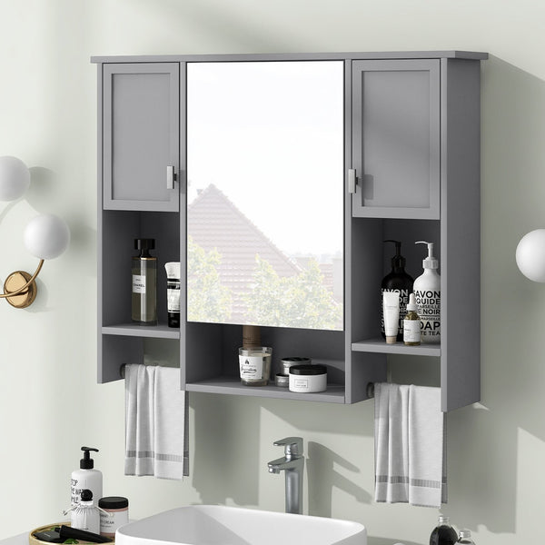 English Elm 35'' Modern Wall-Mounted Medicine Cabinet with Mirror, Ample Storage, Adjustable Shelves & Towel Bar Grey WF317173AAE