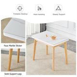 Hearth and Haven White Stone Burning Tabletop with Rubber Wooden Legs, Foldable Computer Desk, Foldable Office Desk, Modern Leatherette Leather High Back Cushion Side Chair with Wood Grain Metal Legs. Zd-1545  C-1162 W1151S00783