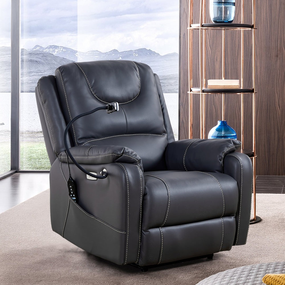 English Elm Liyasi Zero Gravity Power Recliner Eco Leather Massage Lumbar Heat Usb Charging W820S00039