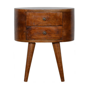English Elm Chestnut Rounded Bedside Table With 2 Spacious Drawers For Stylish Bedroom Storage & Decor B182P166519