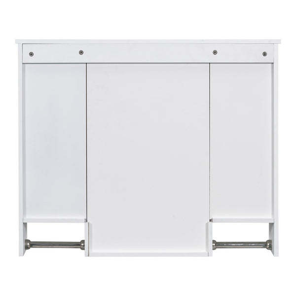 English Elm 35'' Modern Wall-Mounted Medicine Cabinet with Mirror, Ample Storage, Adjustable Shelves & Towel Bar White WF317173AAK