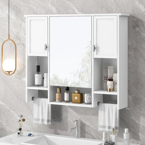 English Elm 35'' Modern Wall-Mounted Medicine Cabinet with Mirror, Ample Storage, Adjustable Shelves & Towel Bar White WF317173AAK