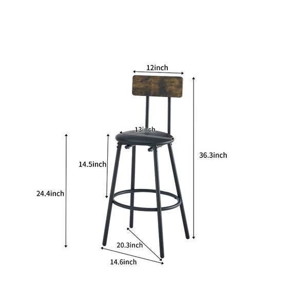 English Elm Bar Table Set 3 Piece Pub Dining with Pu Stools Iron Frame for Small Spaces W1903P149802