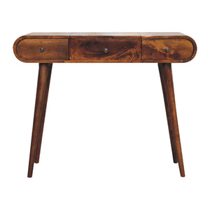 English Elm Chestnut Solid Wood Dressing Table with Mirror, Nordic Legs, 2 Drawers & Storage Compartments, Elegant Finish B182P166572
