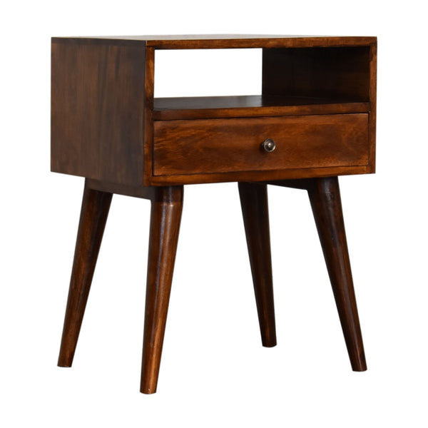 English Elm Modern Chestnut Solid Wood Bedside Nightstand with 1 Drawer & Open Slot, Nordic Legs, Elegant Accent B182P166567