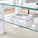 English Elm Modern Minimalist Double Layered Transparent Tempered Glass Coffee Table and Coffee Table, Paired With White Mdf Decorative Columns. Computer Desk. Game Table. Ct-X02