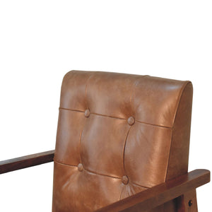 English Elm Brown Buffalo Leather Chair - Chestnut Solid Wood Accent Seat, Timeless Elegance, Cozy Contemporary Style B182P166663