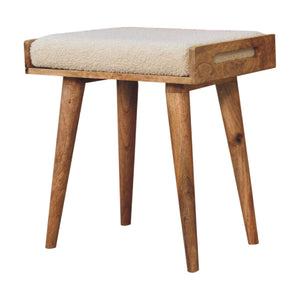 English Elm Boucle Tray-Style Footstool with Nordic Oak Legs, Cream Bouclé Upholstery, Cozy Modern Accent B182P166682