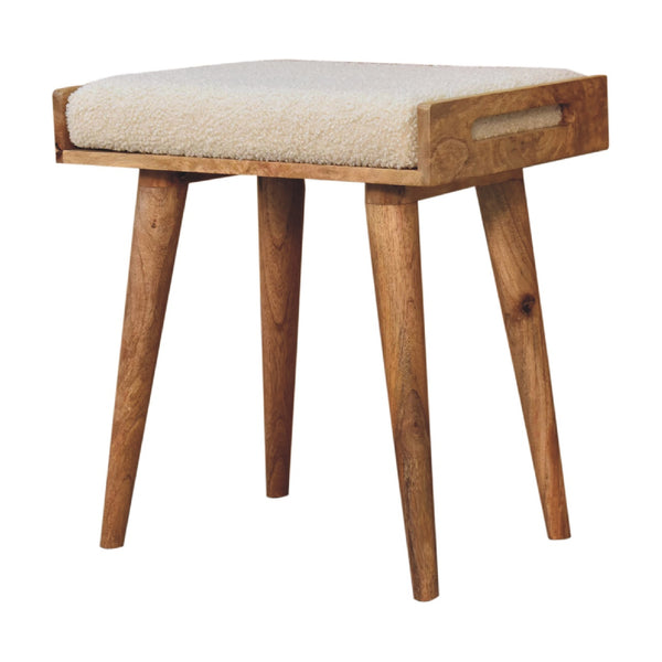 English Elm Boucle Tray-Style Footstool with Nordic Oak Legs, Cream Bouclé Upholstery, Cozy Modern Accent B182P166682