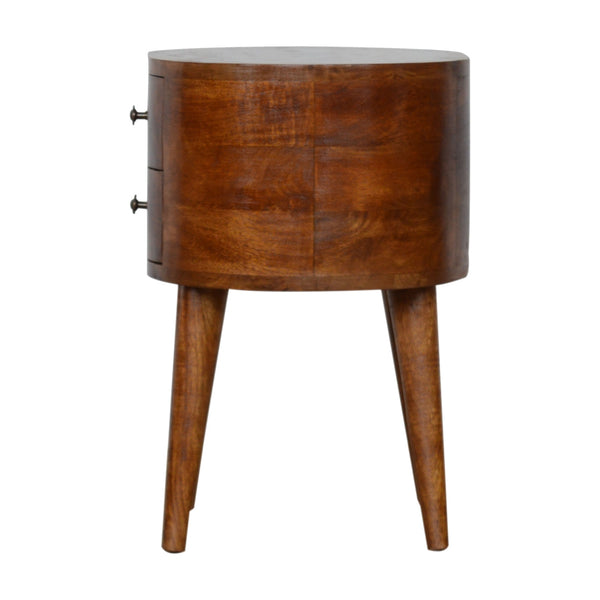 English Elm Chestnut Rounded Bedside Table With 2 Spacious Drawers For Stylish Bedroom Storage & Decor B182P166519
