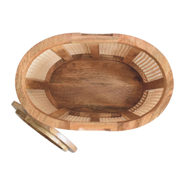 English Elm Larissa Stylish Lid-Up Storage Stool For Modern Living - Oak-Finish Wood & Woven Rattan Design B182P166605