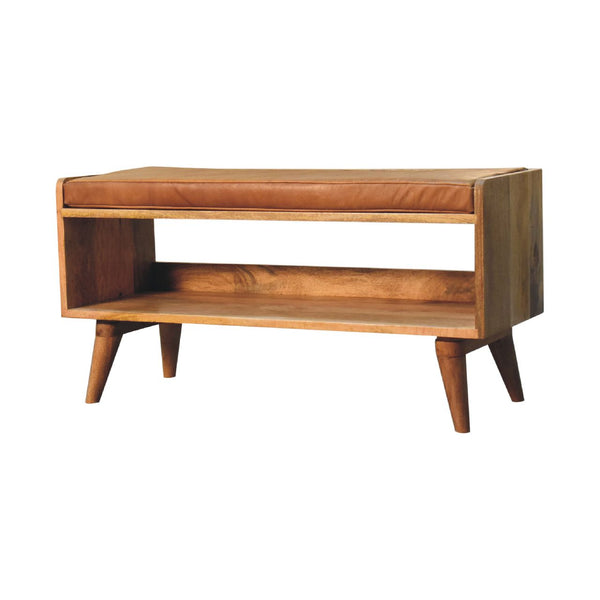 English Elm Oak-Ish Bench With Tan Leather Cushion - Stylish Entryway Seating For Modern & Rustic Spaces B182P166666
