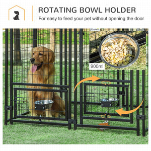English Elm Pawhut Walk-in Steel Dog Kennel Outdoor with Canopy and Rotating Bowl Holders W2225P166430