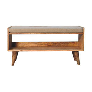 English Elm Oak-Ish Nordic Storage Bench - Upholstered Comfort With Open Storage, Grey & Brown, Chic Design B182P166670