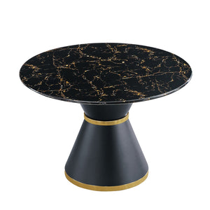 English Elm Black Marble Print Round Dining Table Gold Accent Base Glam Contemporary Seating W1311S00051