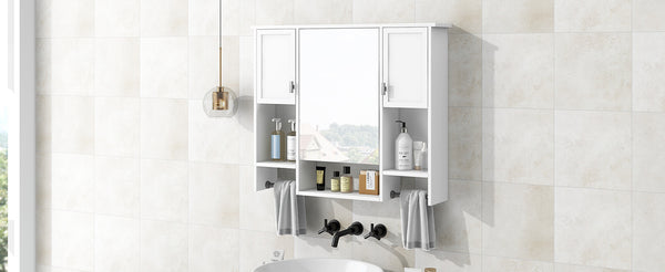 English Elm 35'' Modern Wall-Mounted Medicine Cabinet with Mirror, Ample Storage, Adjustable Shelves & Towel Bar White WF317173AAK