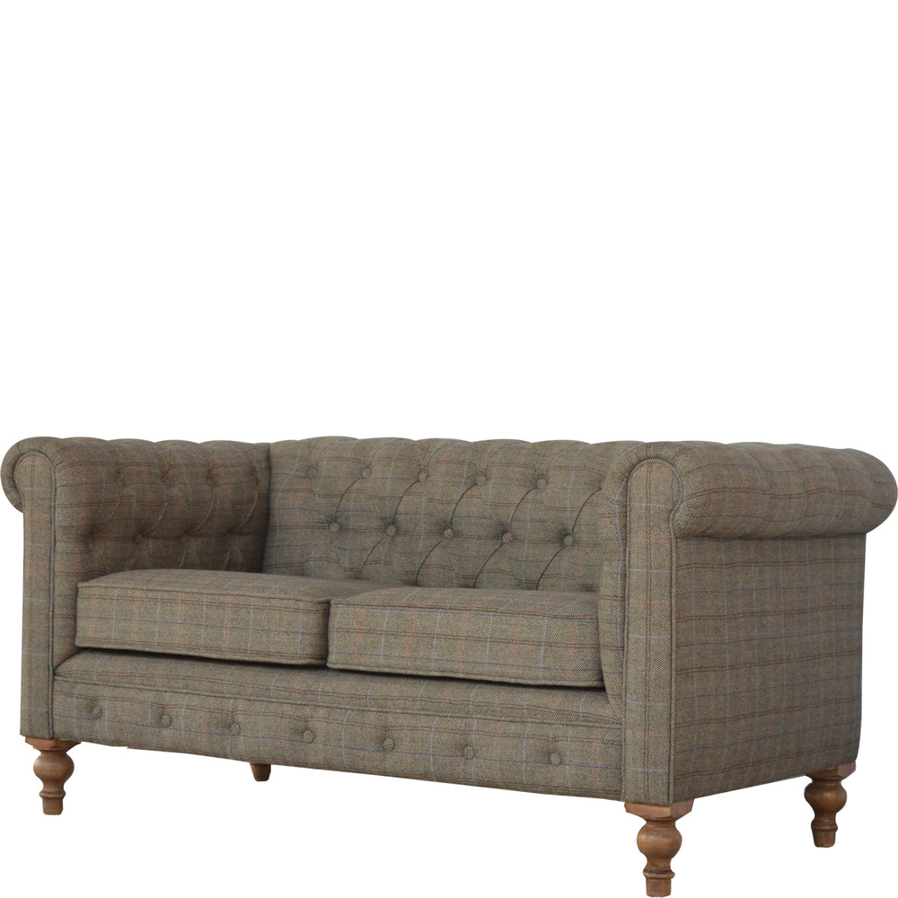 English Elm Multi Multi Tweed 2 Seat Chesterfield Grey Sofa - Timeless Elegance, Wood & Fabric, Cozy Contemporary Design B182P166478