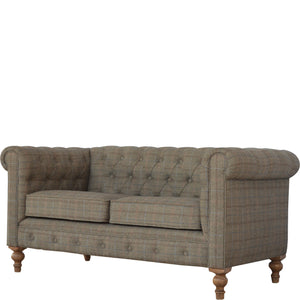 English Elm Multi Multi Tweed 2 Seat Chesterfield Grey Sofa - Timeless Elegance, Wood & Fabric, Cozy Contemporary Design B182P166478