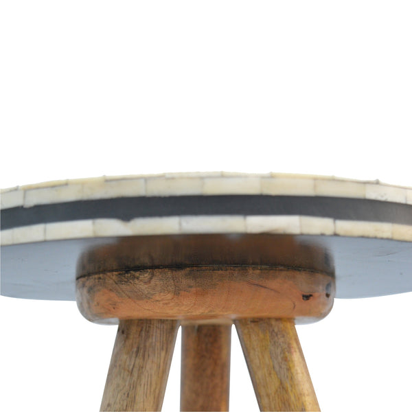 English Elm Solid Bone Inlay Tripod Stool - 100% Mango Wood Accent Table, Beige & White, Sustainable Decor B182P234165