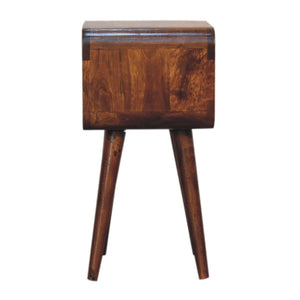 English Elm Solid Wood Mini Chestnut Open Bedside Table With Curved Design & Tapered Legs For Small Spaces B182P202422-GIGA
