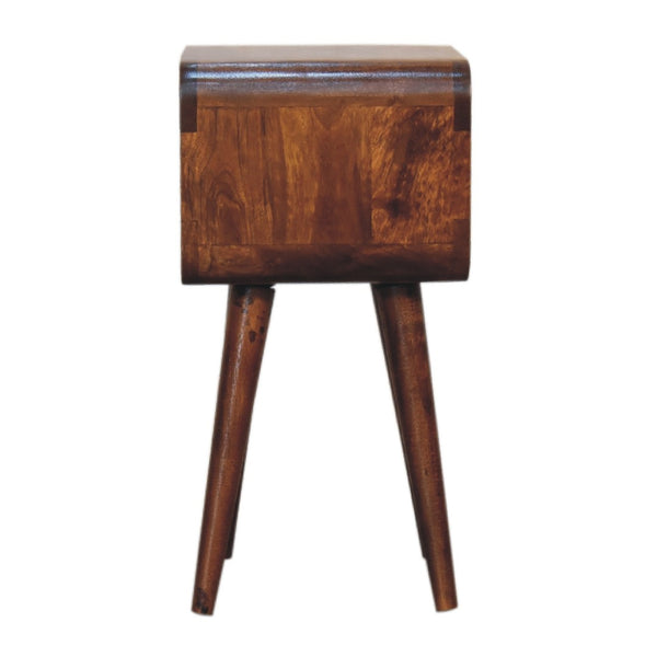 English Elm Solid Wood Mini Chestnut Open Bedside Table With Curved Design & Tapered Legs For Small Spaces B182P202422-GIGA