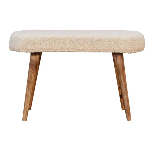 English Elm Solid Wood Boucle Nordic Bench – Upholstered Cotton Accent Seat In Beige With Natural Mango Legs B182P280811-GIGA