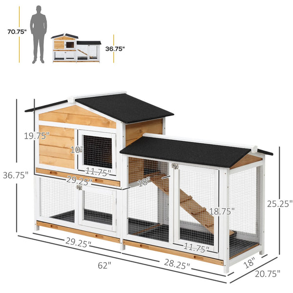 English Elm Pawhut 2-story Wooden Rabbit Hutch Weatherproof Outdoor Run with Ramp and Slide Trays W2225P166455