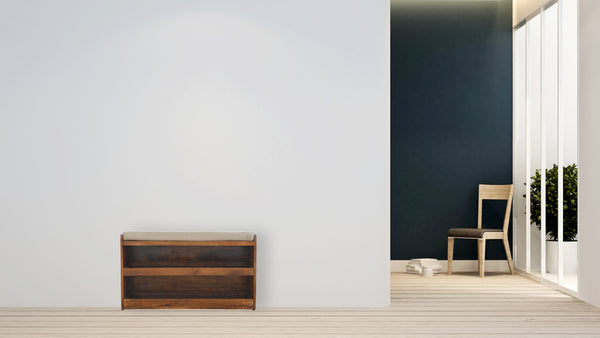 English Elm Mud Linen Pull-Out Shoe Bench With 2 Shelves For Stylish Storage And Seating In Chestnut Finish B182P166490