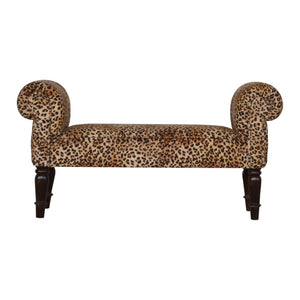 English Elm Leopard Print Velvet Upholstered Bench Bold Animal Pattern Accent Seat for Bedroom B182P166509